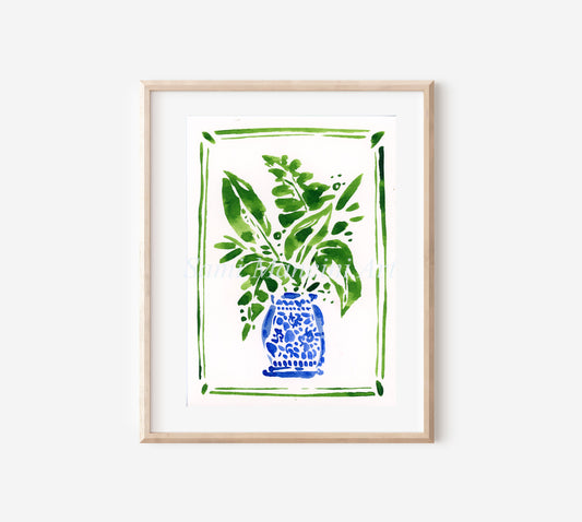 Palm in Vase lined Art Print