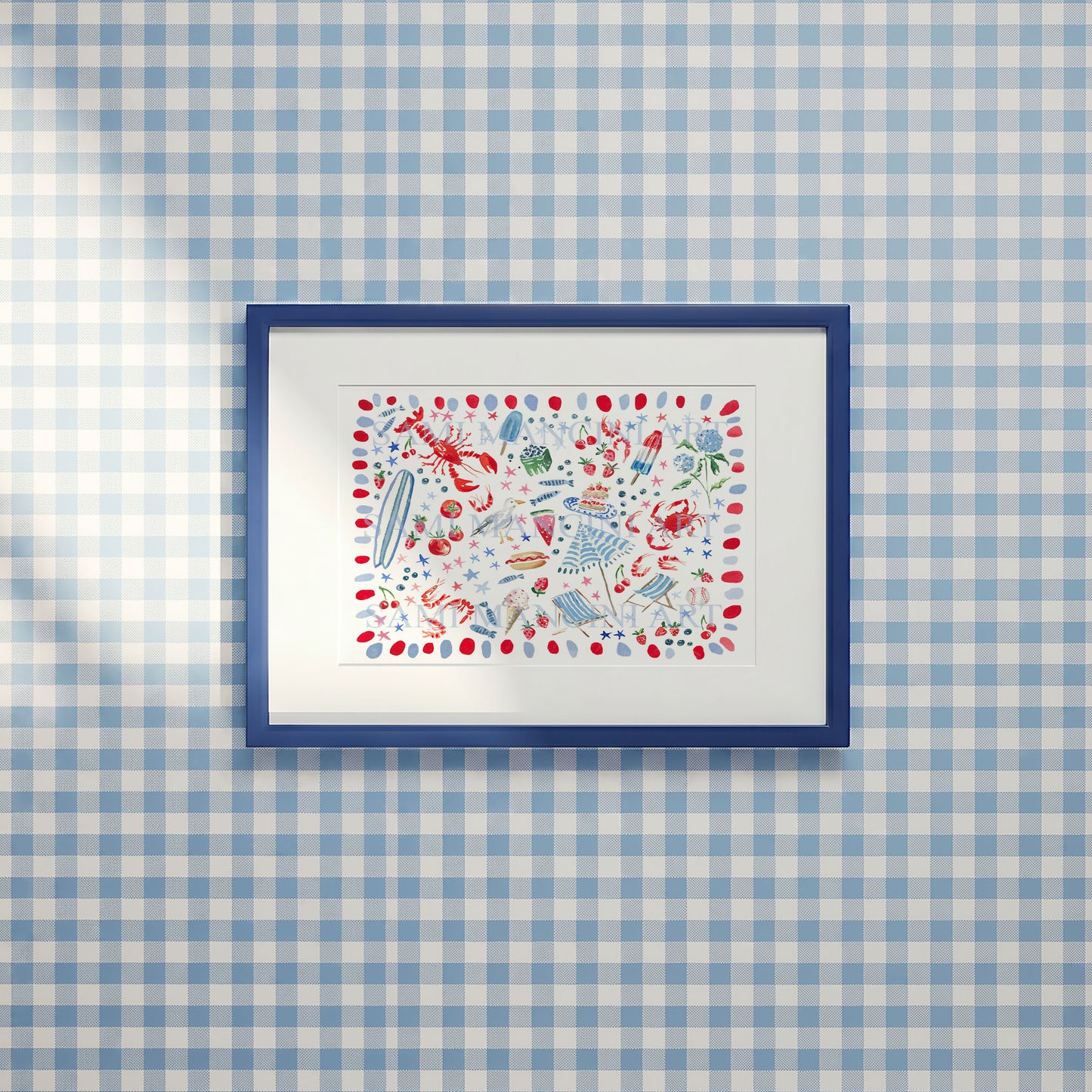 Red White and Blue Summer Watercolor Art Print