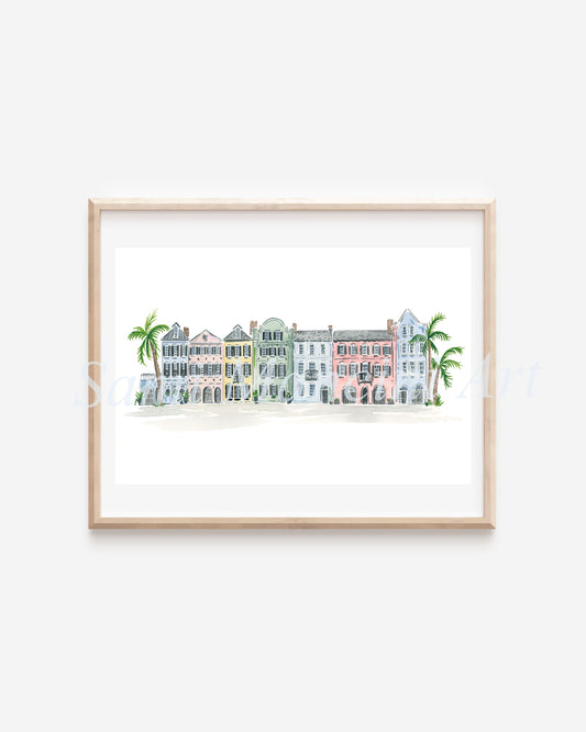 Rainbow Row Charleston Print